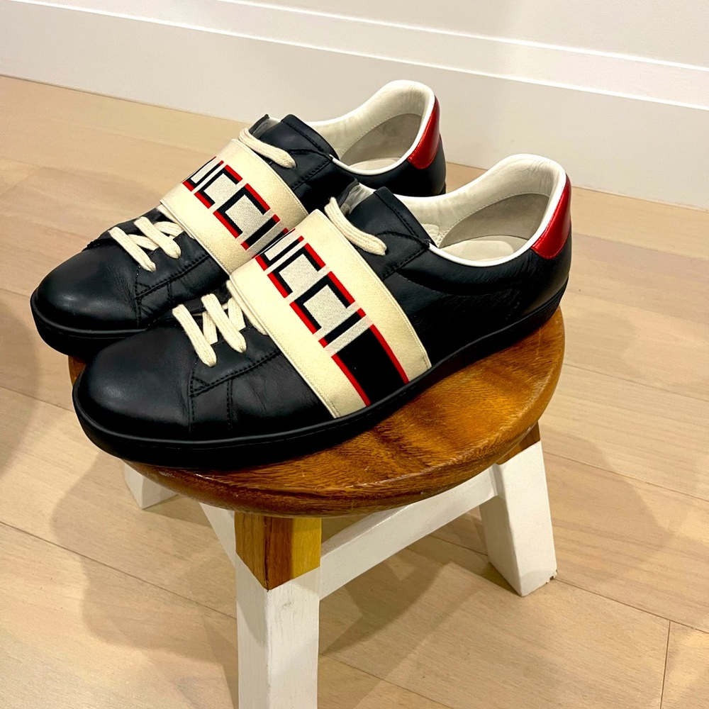 Gucci Ace Stripe Leather Black Shoes